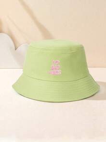 1件中性刺繡字母 NO BAD VIBES 防曬透氣新款百搭漁夫帽，適合戶外休閒防曬穿著 - 豆綠 - 查看 3
