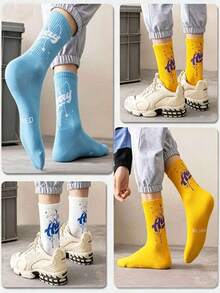 5 Pairs Street Style Splatter Graffiti Men's Mid-Calf Sports Socks, Street Fashion Breathable Sports Skateboard Socks - Multicolor - View 2