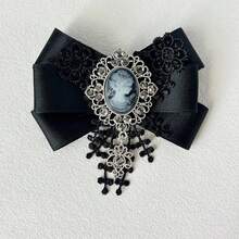 Elegant Rhinestone Brooch For Women, Vintage Lace Bow Tie Collar Accessory, Versatile Wedding Apparel Accessory, Fashionable Brooch For Daily Wear, Shirt Decoration Bow Tie, Commute Outfit, Holiday Gift - Black - View 6
