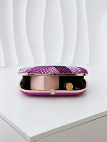 Women's Evening Clutch, Oval Hard Shell Clutch, Rhinestone Ball Clasp, Fashionable Portable Hard Shell Women's Handbag, Suitable For Balls, Weddings, Cocktail Parties - Purple - View 10