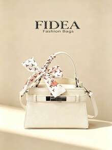 New Fashion Women's Handbag, Solid Color Minimalist Lychee Texture, High-End Elegant Style, With Scarf, Versatile For Dating And Shopping, Exquisite Crossbody Bag - Beige - View 2