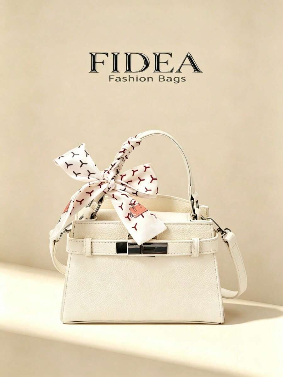 New Fashion Women's Handbag, Solid Color Minimalist Lychee Texture, High-End Elegant Style, With Scarf, Versatile For Dating And Shopping, Exquisite Crossbody Bag