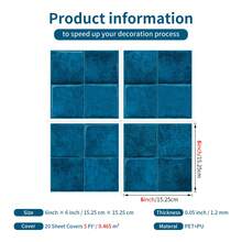 24PCS 3D Self-Adhesive Wall Tile Stickers, 15.25*15.25cm, Blue Square Pattern Decorative Design, Removable Wall Decals, Suitable For Kitchen Backsplash, Bedroom, Living Room Home Wall Renovation And Decoration Sticker Set - A24pcs - View 2