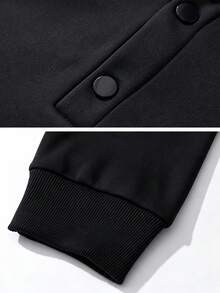Men's Sports Outdoor Knit Hooded Fleece Lined Half-Zip Sweatshirt Sweatshirt, Solid Color Long Sleeve Sports Top, Suitable For Spring And Autumn Casual Wear - Black - View 7