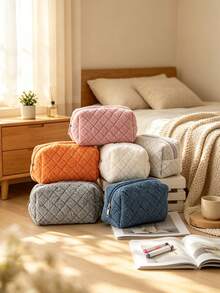 1pc Japanese Minimalist Soft Makeup Storage Bag, Solid Color Soft Fabric Cosmetic Bag Set, Casual Style Suitable For All Seasons, Women's Daily Travel Bathroom Toiletry Storage Bag, Home And Outdoor Universal - Multicolor - View 9