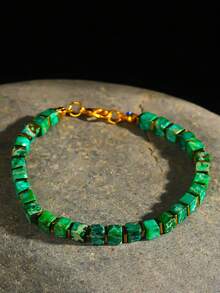 YAUKIA 1pc Green Imperial Jasper Money Bracelet, Natural Stone Jewelry, Attracting Wealth Emotional Balance, Suitable For Daily Wear And Gift Giving - Multicolor - View 3