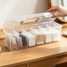 7pcs Large Capacity Transparent Plastic Storage Boxes, Waterproof Portable Storage With Handles, For Cotton Swabs, Cotton Pads, Makeup Remover Storage, Desktop Makeup Storage Box, Room Decor - Multicolor - View 1