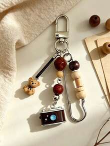 Retro Beaded Camera Keychain With Cute Bear,Beaded Pin Bag Charm,Phone Accessory,Unisex Wallet Charm,Handbag Accessories,Must-Have For Fashionistas - Multicolor - View 9