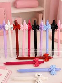 1/7pcs Multi-Color Polka Dot Bowknot Decoration Black Neutral Retractable Ballpoint Pen, Suitable For Office, School, Back To School Gift For Girls - Multi-color Polka Dot Butterfly Pen - View 3