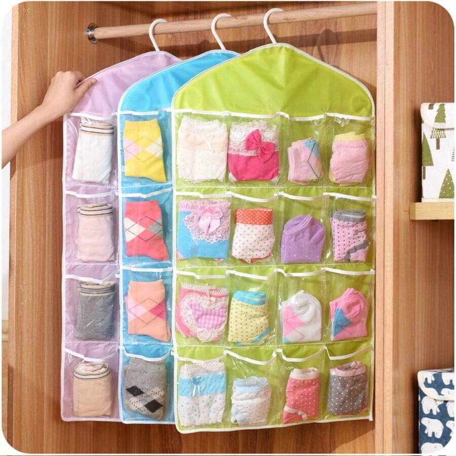 1pc/3pcs Hanging Storage Bag, 16-Slot Socks & Underwear Organizer, Suitable For Home, Bedroom Storage & Organization, Essential For College Dorm & Apartment