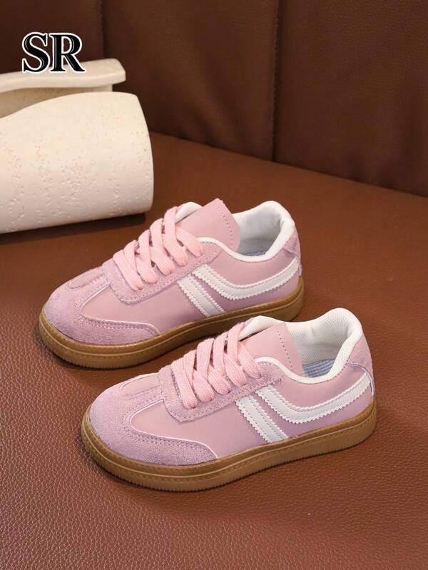1 Pair Beige Colorblock Retro Casual Shoes, Kids Girls Minimalist Versatile Sneakers, Daily School Skateboard Shoes