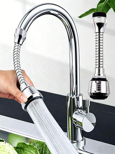 Extensor de grifo giratorio 360°, dispositivo ahorrador de agua, boquilla antisalpicaduras de acero inoxidable con filtro, aireador de grifo, accesorios de grifo, extensor de grifo, 2 modos de agua, adecuado para baño, inodoro, cocina, restaurante, fregadero, lavabo, utensilios de cocina, suministros diarios para el hogar, accesorios de cocina, accesorios de baño, accesorios de grifo