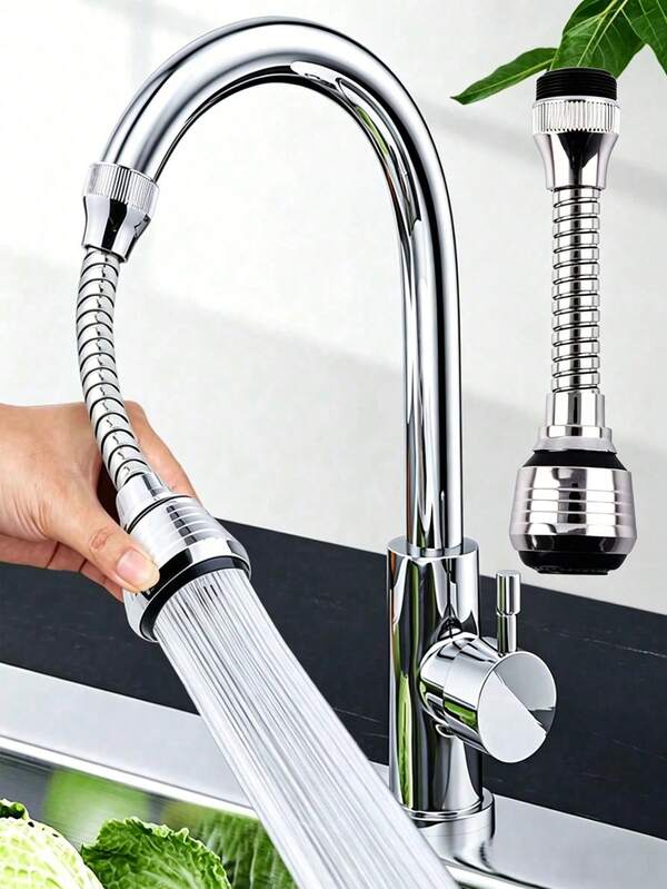 Extensor de grifo giratorio 360°, dispositivo ahorrador de agua, boquilla antisalpicaduras de acero inoxidable con filtro, aireador de grifo, accesorios de grifo, extensor de grifo, 2 modos de agua, adecuado para baño, inodoro, cocina, restaurante, fregadero, lavabo, utensilios de cocina, suministros diarios para el hogar, accesorios de cocina, accesorios de baño, accesorios de grifo