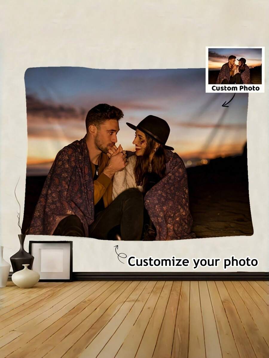 Personalized Photo Tapestry - Customizable Fabric Wall Hanging, Suitable For Birthday, Christmas, Valentine's Day - Unique Home Decor Gift For Friends, Family, Couples - No Electricity Required, Personalized Photo Gift, Heart-Shaped Design, Comfortable Texture - Multicolor - View 1