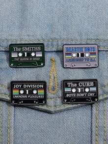 Vintage Cassette Tape Metal Alloy Rainbow Striped Brooch Women's Daily Music Accessory - Multicolor - View 1