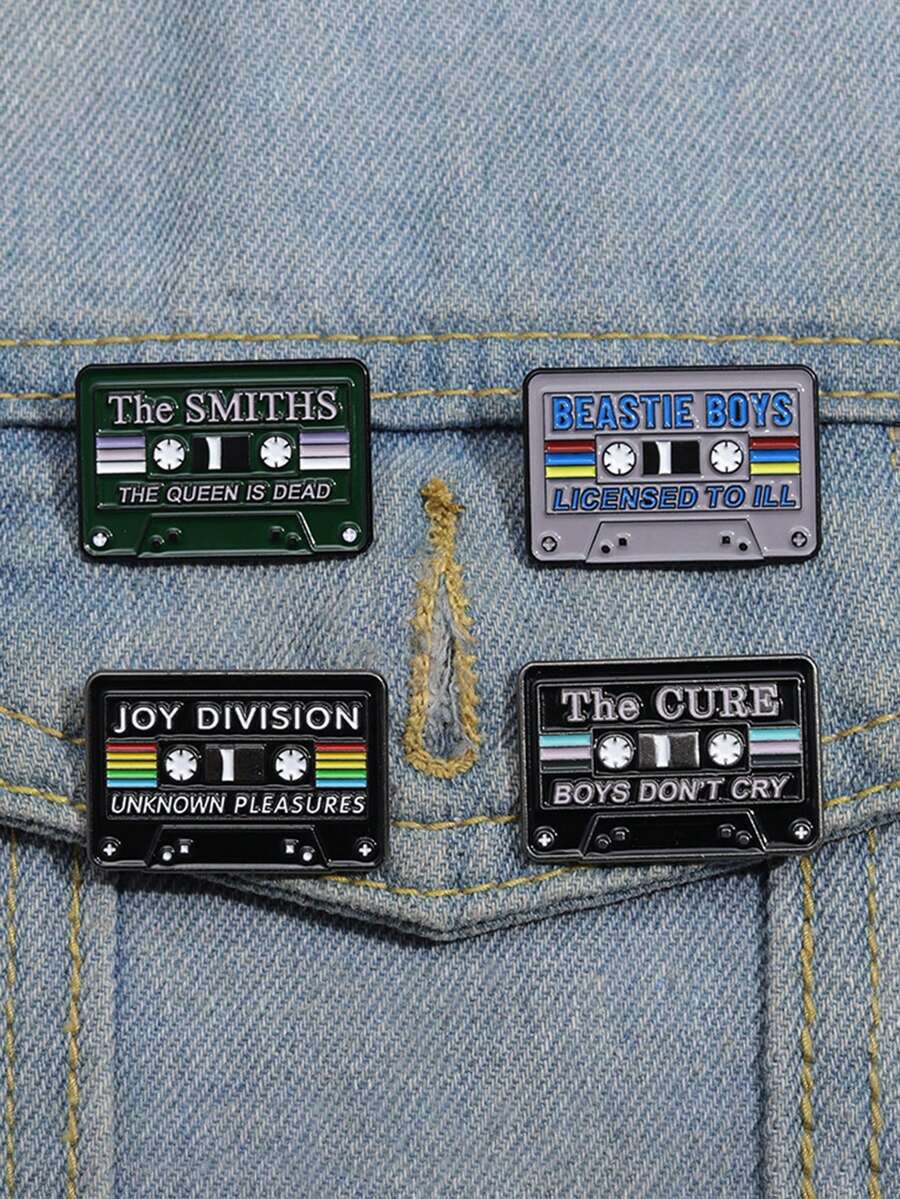 Vintage Cassette Tape Metal Alloy Rainbow Striped Brooch Women's Daily Music Accessory - Multicolor - View 1
