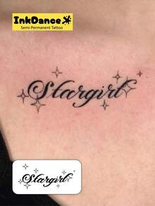1 Set "Star Girl" Revolutionary Tech Tattoo, Semi-Permanent Tattoo, Temporary Tattoo, Realistic Tattoo, Waterproof, Authentic Tattoo Effect, InkDance Plant-Based Tattoo, X110 - Black - View 3
