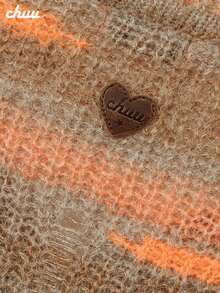 CHUU Colorful Striped Knit Sweater Women Autumn Sweet Cool Distressed Hollow Out Short Loose Top - Orange - View 10