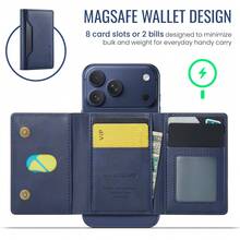 LC.IMEEKE 1個 PU皮革磁吸錢包卡夾支架 MagSafe 配件，相容 Phone17 16 15 14 13 12 Pro/Pro Max/Plus/Mini - 寶藍色 - 查看 4