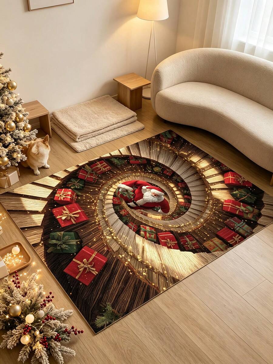 1pc Christmas Spiral Living Room Rug, Thickened Carpet, Plush Rug, Autumn/Winter Rug, Area Rug, Mat, Home Decor, Large Living Room Carpet, Round Rug, Living Room Home Decor, Room Decor, Washable Rug - Multicolor - View 1