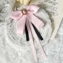 1pc Women's Elegant Exquisite Preppy Style Crystal Decorated Accessory, Solid Color Bowknot Ribbon Brooch, Can Be Worn On Shirts, Dresses, Backpacks, Commuter Outfits, Banquet Parties, Holiday Gift - Pink - View 2