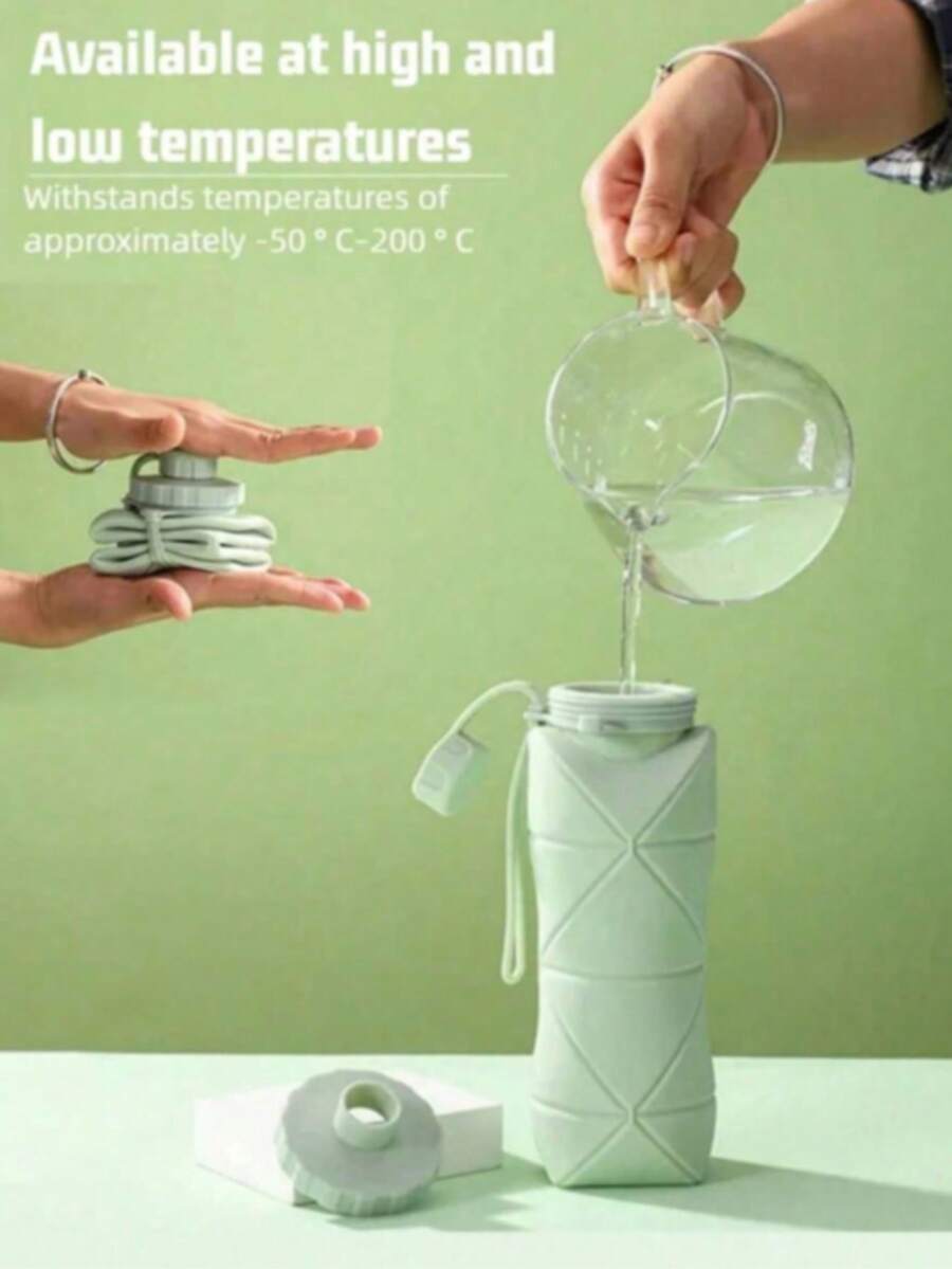 Taza de silicona plegable de gran capacidad portátil, botella de agua retráctil para viajes - Verde - Ver 1
