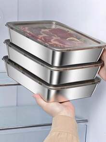 3pcs Stainless Steel Airtight Food Storage Containers With Lids, Leak-Proof Stackable Metal Lunch Boxes, Refrigerator & Freezer Food Storage Containers, Suitable For Kitchen & Picnic - Multicolor - View 2