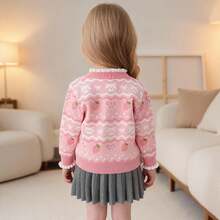 enmi bear Girls' Casual Cute Bear Print Warm Knitted Cardigan, Comfortable & Cozy For Autumn/Winter - Pink - View 4