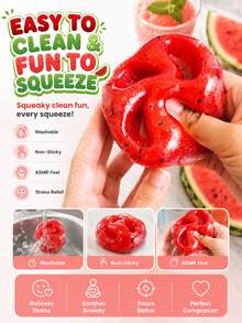 Watermelon Squeeze Toy, Crunchy Stress Relief Fidget Toy, ASMR & ADHD Sensory Toy, Suitable For Children, Teens And Adult Women, Party Gift, Christmas Gift, Halloween Gift, Office Decor & Accessory - Multicolor - View 4
