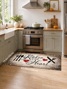 1pc Black White Red Heart English Slogan Pattern Kitchen Mat, Vintage Country Farmhouse Style, Distressed Wood Grain Print Design, Anti-Slip Wear-Resistant, Suitable For All Seasons, Daily Kitchen, Sink Area, Cooking Zone And Home Decor - Multicolor - View 8