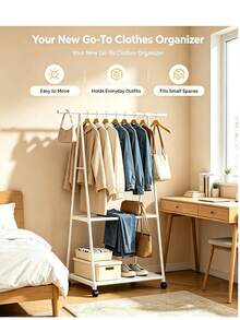 Wheeled Triangular Simple Clothes Rack, Freestanding Vertical Drying Rack, Home Storage Clothes Hanger Rack For Bedroom - White - View 6