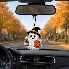 1pc AUSI Acrylic Halloween Car Hanging Ornament, Black Cat House Pumpkin Ghost Witch Funny Spooky Pattern Pendant, Car Rearview Mirror Decoration Prop, Suitable For Sedan SUV MPV Interior Party Decor Accessory - Multicolor - View 4