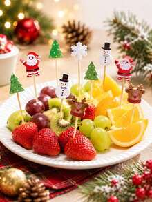100pcs Winter Party Bamboo Skewers Set, Featuring Reindeer, Christmas Tree, Snowman And Snowflake Patterns; 4.7 Inch Natural Bamboo Skewers; Suitable For Christmas, Winter Party, New Year Cake And Dessert, Fruit And Christmas Party Home Decor - Christmas Bamboo Skewers - View 2