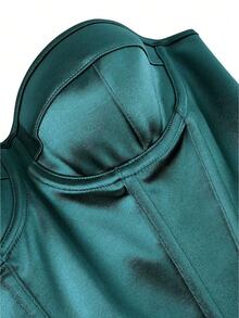 Women's Solid Color Court Style Corset Top, Simple Elegant Waist-Cinched Body-Shaping Bust-Supporting Sexy Top, Suitable For Ball, Music Festival, Women's Halloween Costume, Cosplay, Green Corset Top - Dark Green - View 8