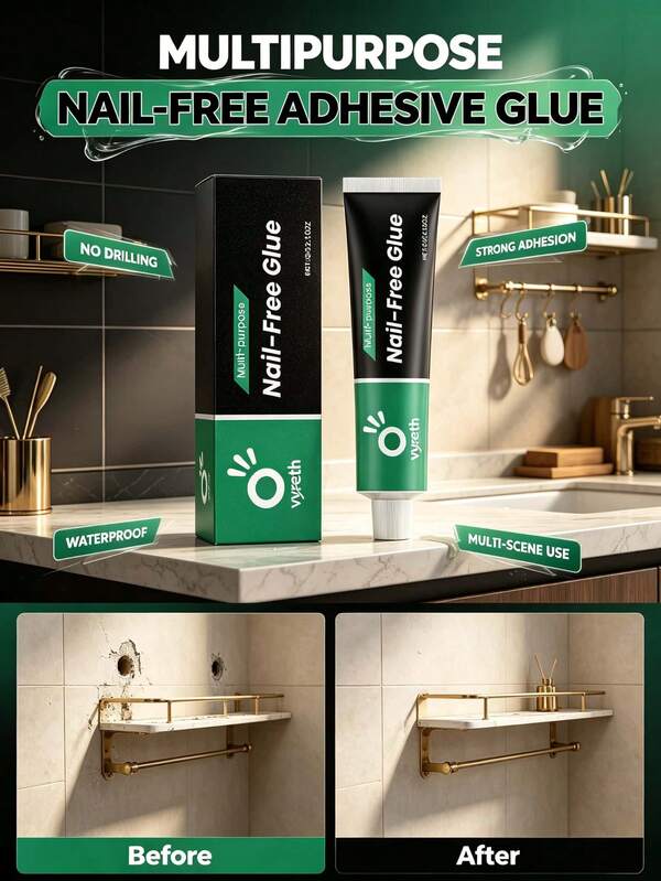 Waterproof No-Nail Glue, Daily Home Use No-Drill Fast-Drying Adhesive, Suitable For Multiple Surfaces