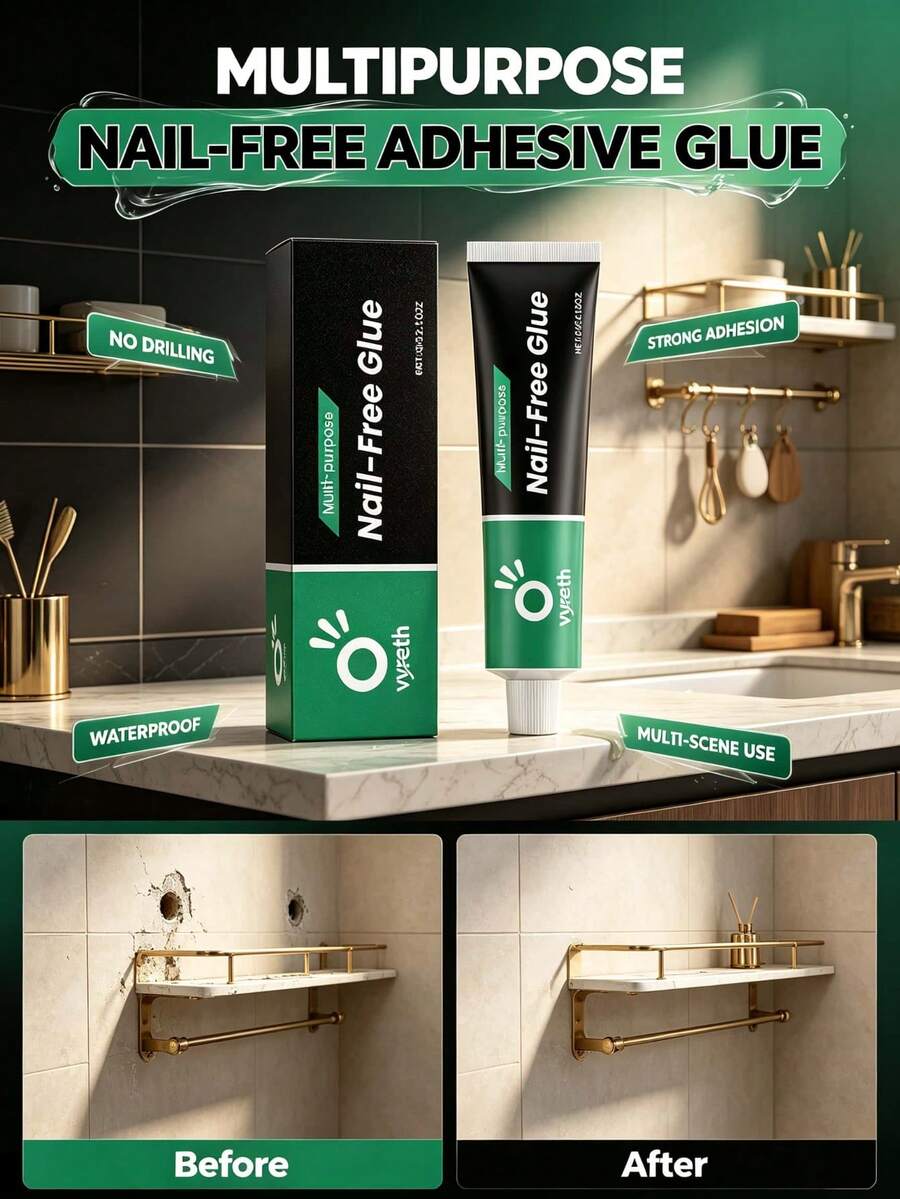Waterproof No-Nail Glue, Daily Home Use No-Drill Fast-Drying Adhesive, Suitable For Multiple Surfaces