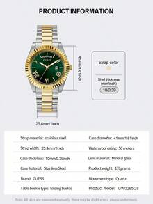 GUESS Men's Two-Tone Stainless Steel Quartz Watch Green Radial Dial Date Display Wristwatch GW0265G8 - one-size - View 5
