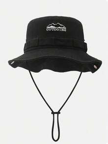 1pc Men's Drawstring Brim Bucket Hat, Adjustable Chin Strap Design, Distressed Finish, Soft Fabric, Sun Protection, Fashionable, Suitable For Travel, Beach, Casual, Hiking, Outdoor Activities - Multicolor - View 7