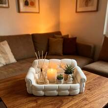 1pc 3D Printed Mini Fabric Sofa Shaped Jewelry Storage Tray, Cream Style Watch, Ring, Necklace Desktop Storage Dish; Decorative Tray, Storage Dish, Snack Holder, Miscellaneous Storage Tray, Display Tray, Soft Decor Accent Tray, Entryway Tray, Hallway Storage Tray, Desktop Tray, Countertop Storage Dish - White - View 7