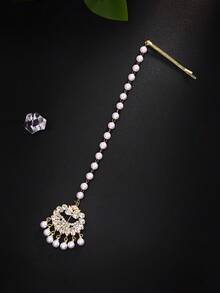outingfit 1pc Vintage Bridal Forehead Chain Pearl Hair Chain Wedding Jewelry - Gold - View 3