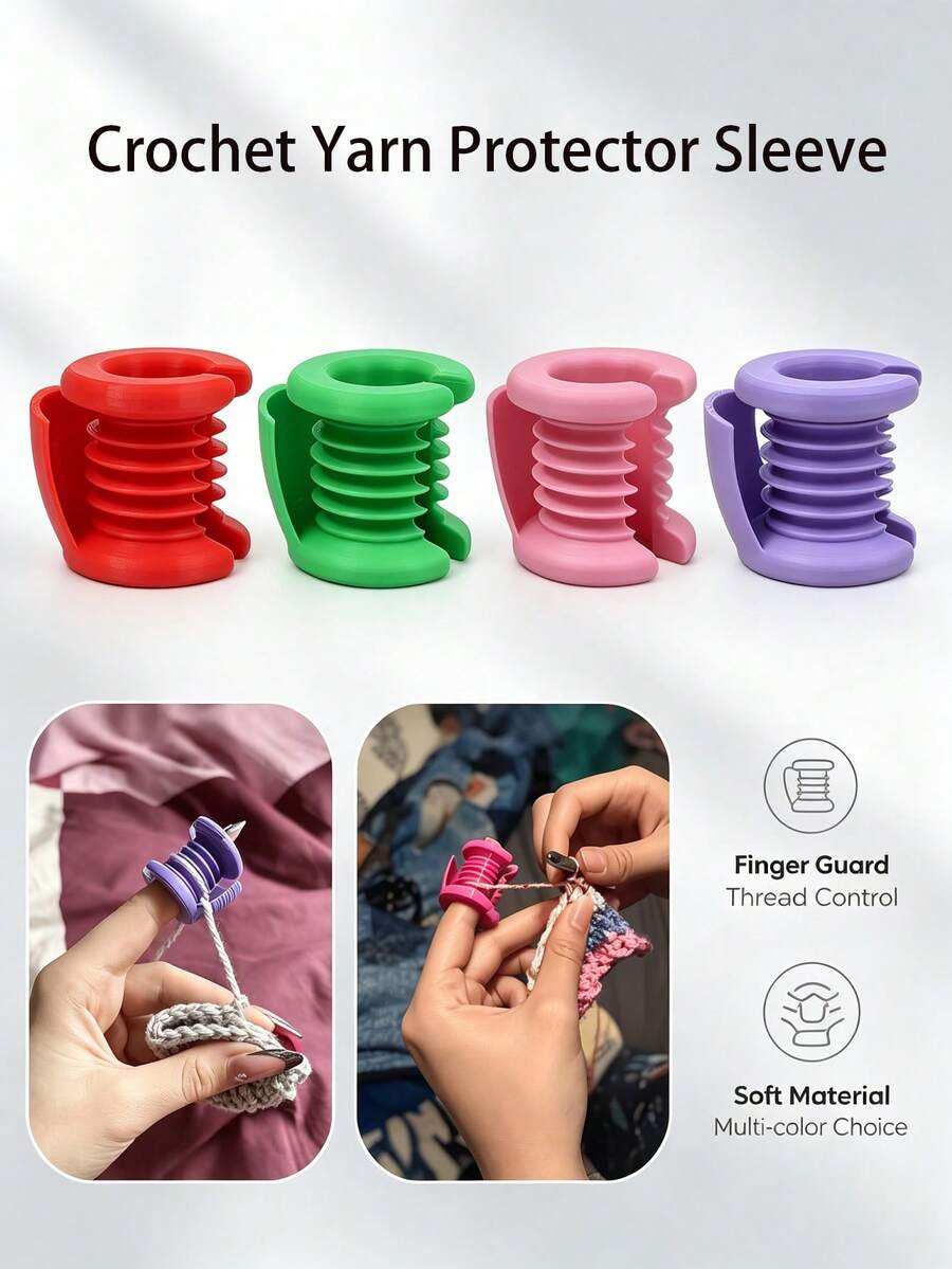Spiral Knitted Finger Protectors, 4 Colors Available, Crochet Yarn Control Yarn Guide Ring, Handmade DIY Anti-Wear Hand Protection Knitting Tool - Multicolor - View 1