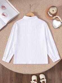 Tween Girl Classic Casual Campus Style White Long Sleeve Shirt For Girls, Suitable For Formal Events, Parties, Performances, And Dress-Up - White - View 2