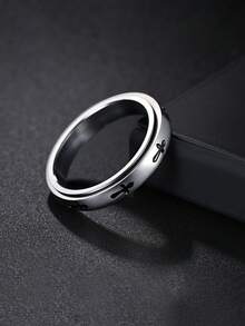 1PC 4mm Fashion Cross Spinnable Stainless Steel Unisex Ring, Premium Exquisite Jewelry, Unique Accessories, Ideal Gift For Birthday Anniversary - Silver - View 3
