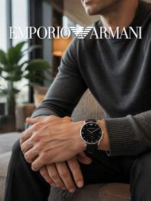 Armani Men's Minimalist Quartz Watch, Silver Steel Case, Pure Black Dial, Small Seconds Dial, Smooth Leather Strap, Suitable As Birthday Gift For Husband - one-size - View 4