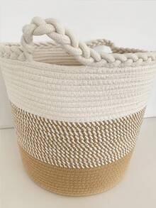 1pc, Rope Woven Large Capacity Foldable Round Storage Basket, With Dual Handles, Bathroom, Room Multi-Purpose Storage Basket Laundry Basket, Dirty Clothes Basket, Room Clutter Organizer Storage Box Large Capacity Storage Box, Clothing Storage, Toy Clutter Storage, Multi-Purpose Storage Box With Lid, Foldable Dirty Clothes Basket, Storage Basket, Laundry Basket - View 4