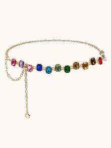 1pc Premium Colorful Crystal Studded Waist Chain Dress Accessory Summer, School Fall, Autumn, Halloween - Multicolor - View 1