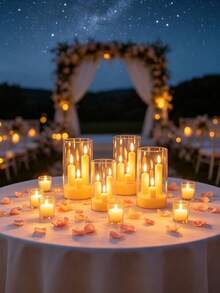 1PC 3pcs Flickering Short Taper Candles, 1pc Transparent Plastic LED Candle, Flameless Warm Light, Battery Operated (Batteries Not Included), Perfect For Weddings And Parties - Batteries Not Included - Multicolor - View 4