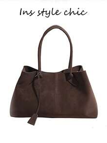 Large Capacity Soft Open-Top Maillard Ins Minimalist Relaxed Style Shoulder Tote Bag, Casual Women's Handbag For Office, Commute, Travel, Shopping, Dating - Coffee - View 6