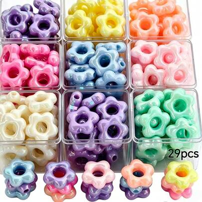 29pcs 18mm 5-Petal Flower Acrylic Loose Beads, Macaron Color UV Electroplated Transparent Hollow Beads, High Gloss Smooth No Burrs, Unprocessed DIY Handmade Accessories, Suitable For Bracelets, Necklaces, Keychains, Phone Charms And Hair Ties, Mixed Colors, No Packaging Box