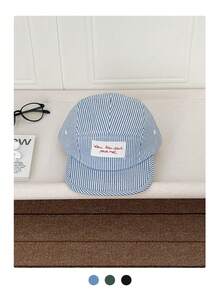 1pc Fresh Letter Patch Striped Flat Brim Peaked Cap, New Fresh Striped Baseball Hat For Women, Fashion Flat Brim 5-Panel Cap, Sun Protection, Face-Slimming Cap, Atmosphere, Unisex Spring/Summer Sun Hat - Multicolor - View 14